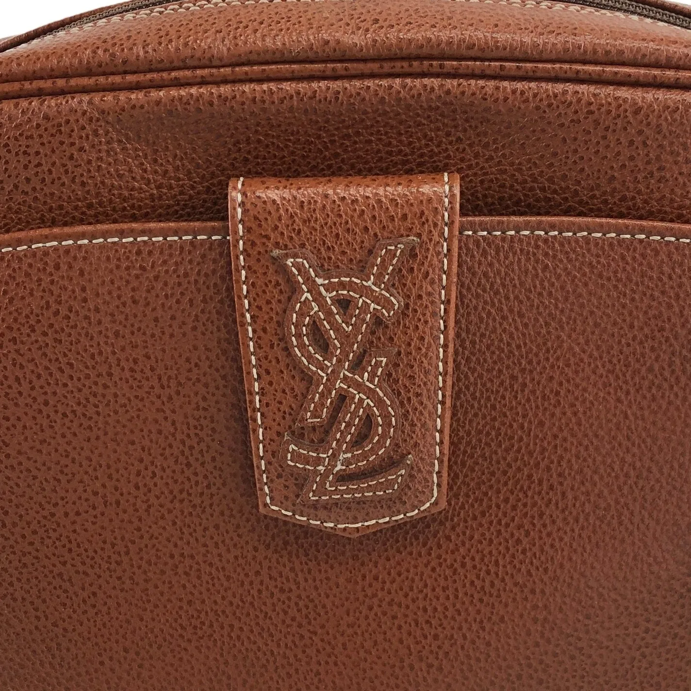 Yves Saint Laurent YSL Logo Stitch Shoulder bag Brown Vintage mvybaw