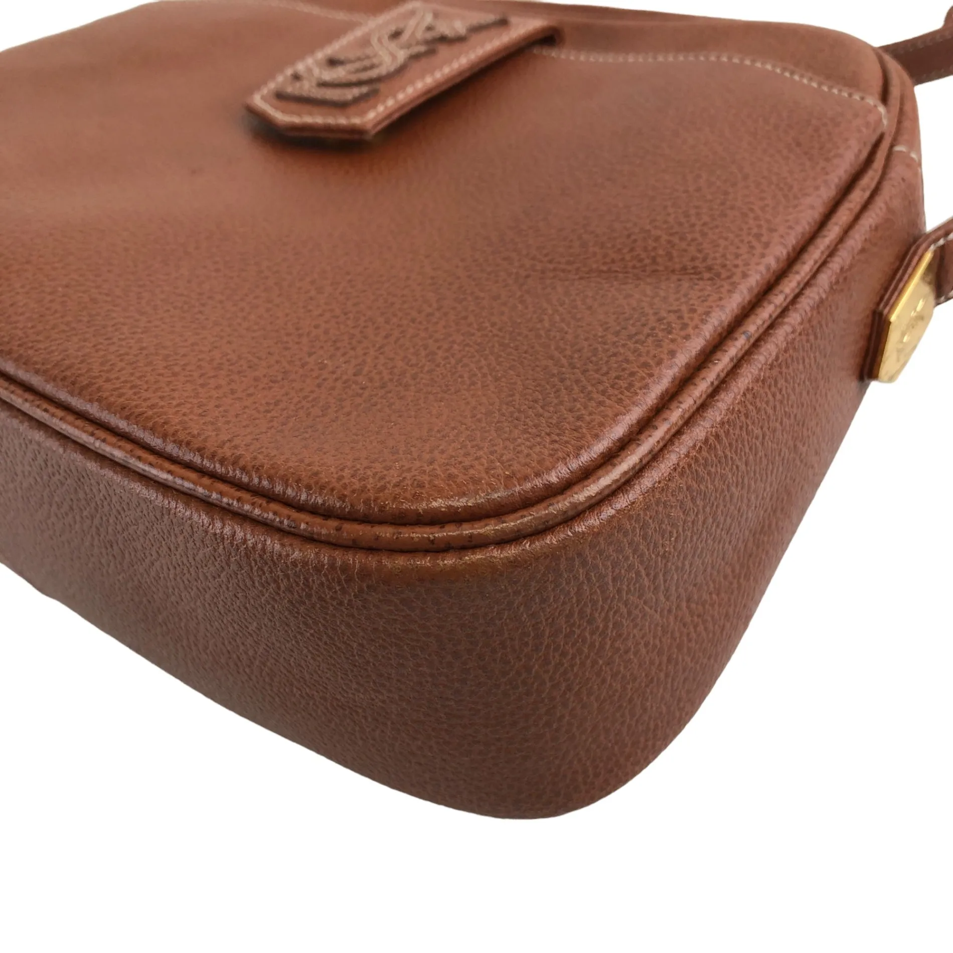 Yves Saint Laurent YSL Logo Stitch Shoulder bag Brown Vintage mvybaw