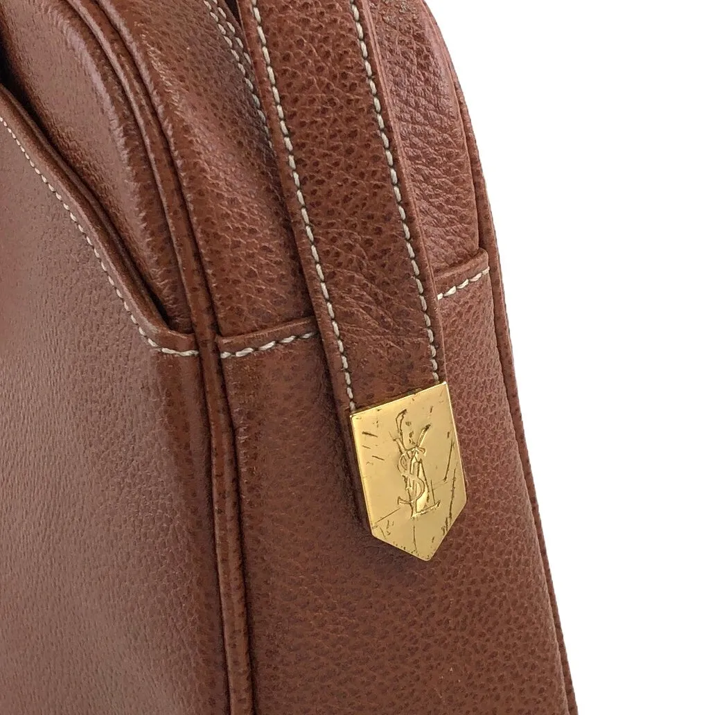 Yves Saint Laurent YSL Logo Stitch Shoulder bag Brown Vintage mvybaw