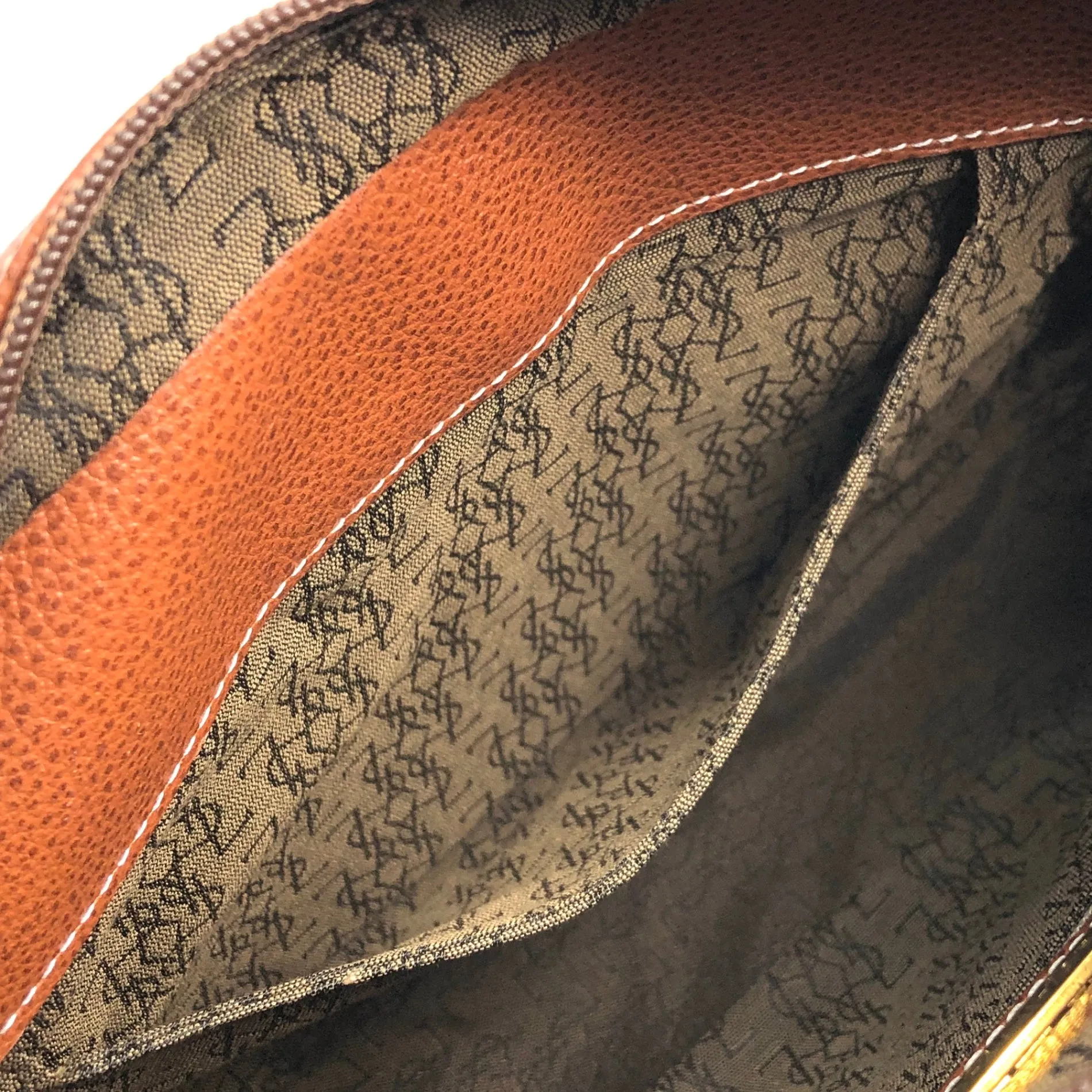 Yves Saint Laurent YSL Logo Stitch Shoulder bag Brown Vintage mvybaw