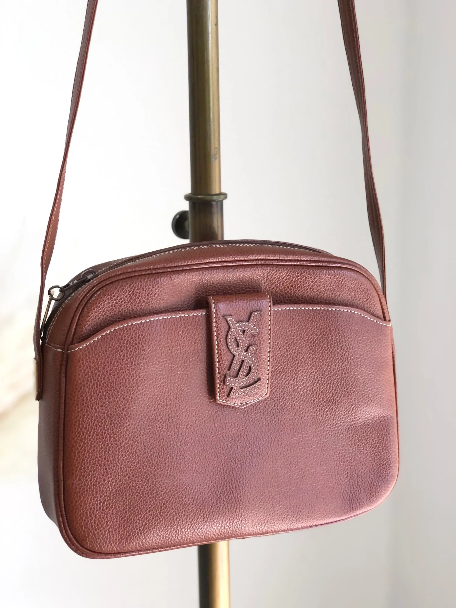 Yves Saint Laurent YSL Logo Stitch Shoulder bag Brown Vintage mvybaw
