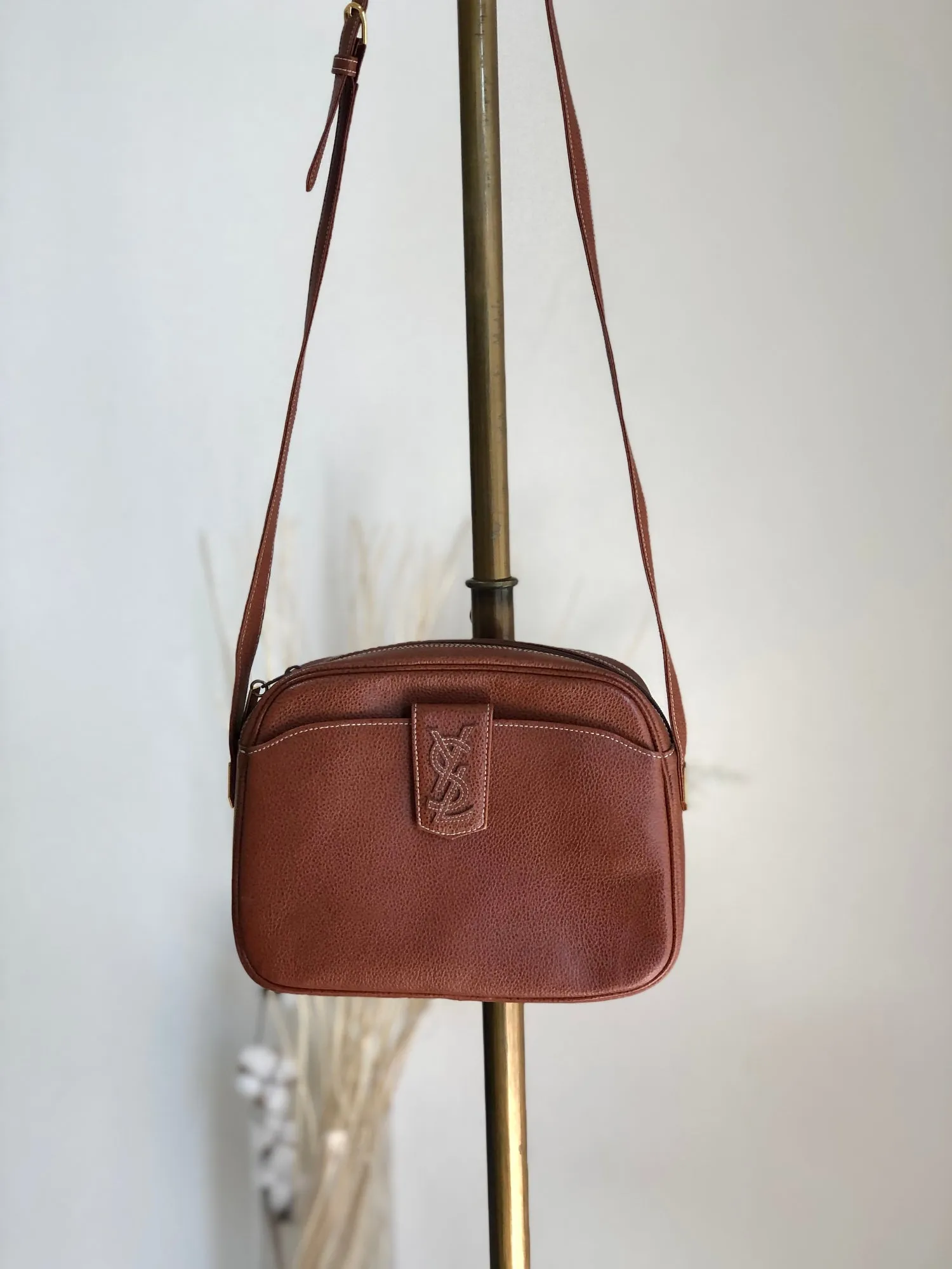 Yves Saint Laurent YSL Logo Stitch Shoulder bag Brown Vintage mvybaw